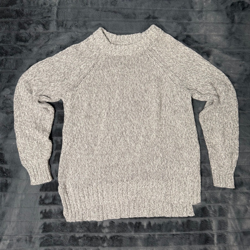 Aerie Pullover Sweater Womens Medium Grey Marled Chunky Knit Raglan Side Slit